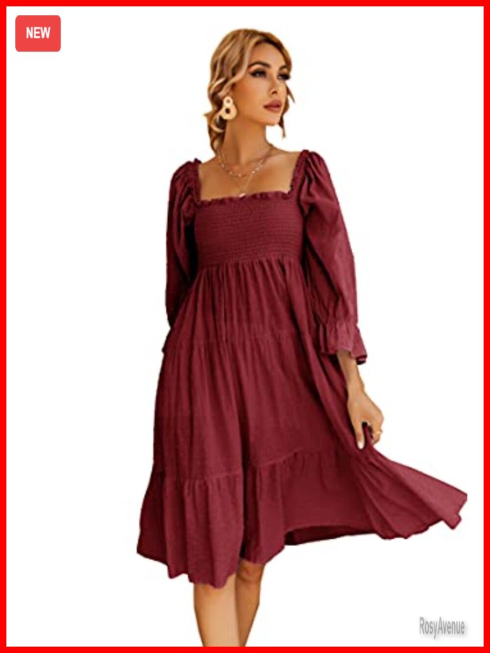 Women's Cotton Puff Sleeve Off-Shoulder Midi Dress Bow Tie Boho
